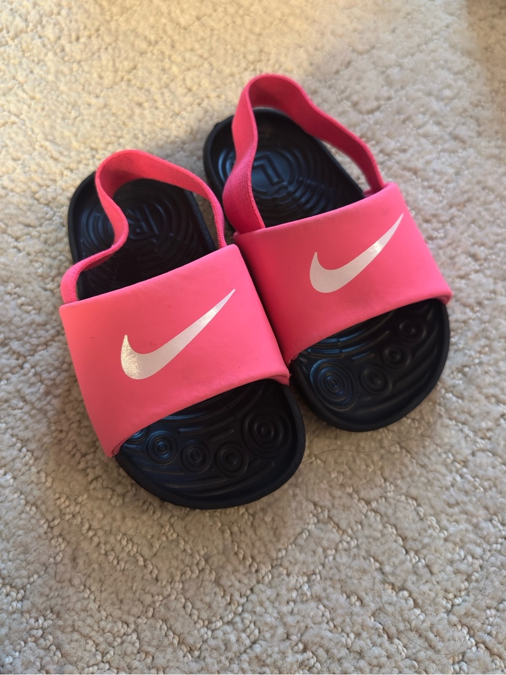 Nike Kids Pink and Black Slide Sandals with Back Strap